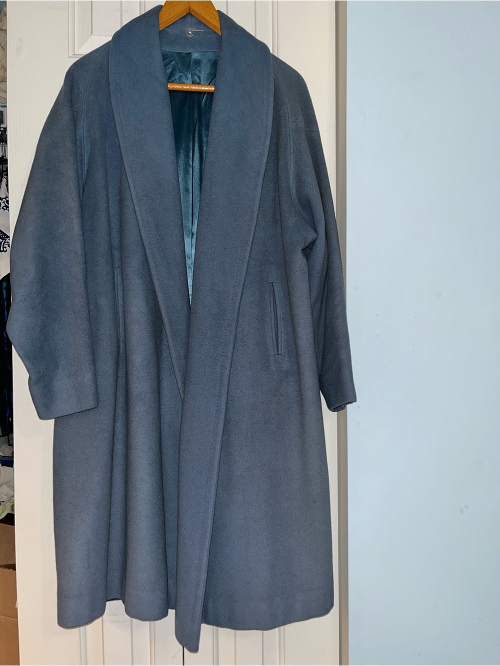 Women's Oversized Shawl Collar Coat in Slate Blue
